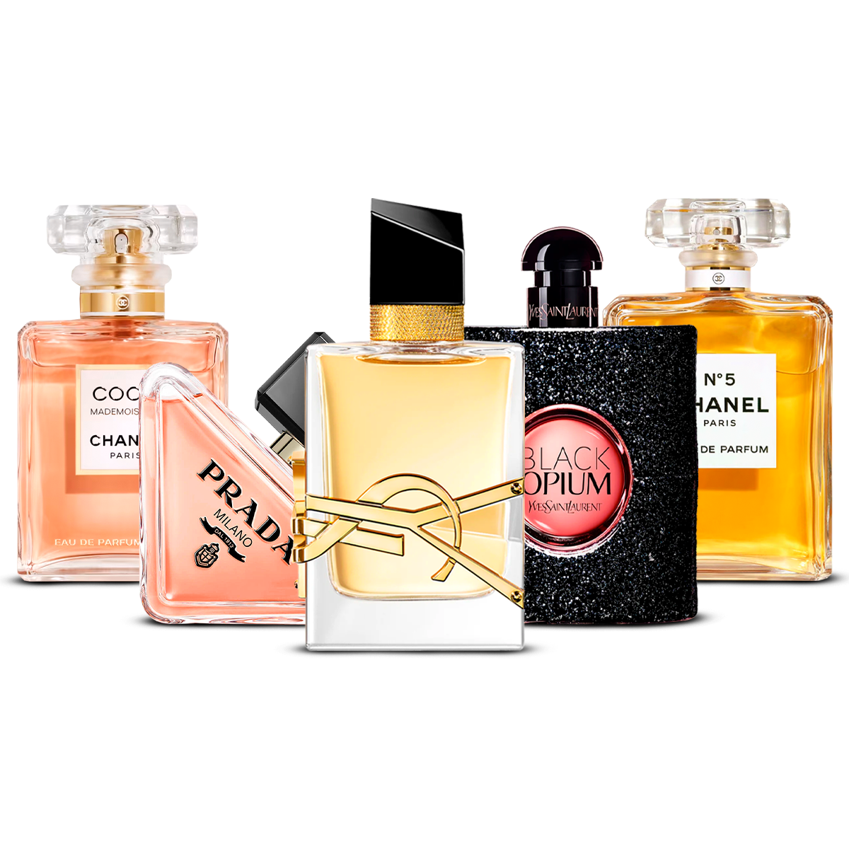 Σετ 5 αρωμάτων – Coco Mademoiselle, Prada Paradoxe, Libre, Black Opium και Chanel N°5 [100 ml το καθένα]