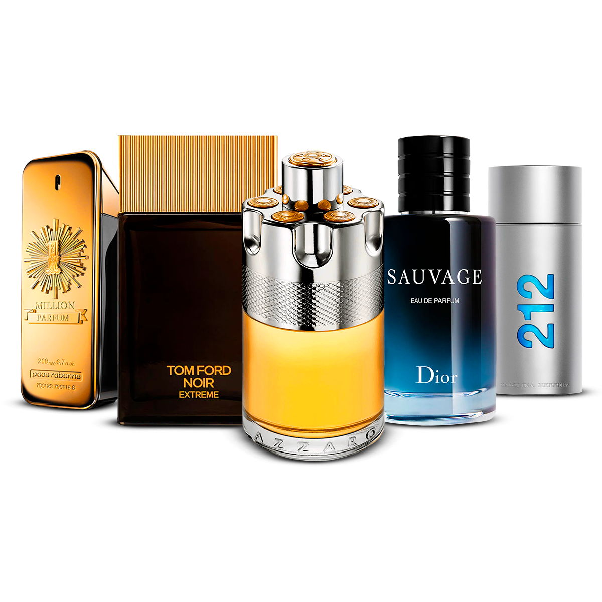Σετ 5 αρωμάτων – 1 Million, Tom Ford Noir Extrême, Azzaro Wanted, Sauvage και 212 Men [100 ml το καθένα]