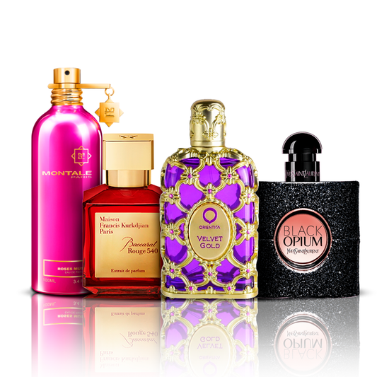 Σετ 4 αρωμάτων | Orientica Velvet Gold + Baccarat Rouge + Black Opium + Montale Roses Musk 100 ml
