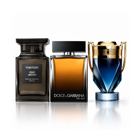 Σετ 3 αρωμάτων |Oud Wood Tom Ford Eau de Parfum – 100 ml  | The One for Men Dolce & Gabbana Eau de Parfum – 150 ml  | Invictus Rabanne Eau de Toilette – 200 ml