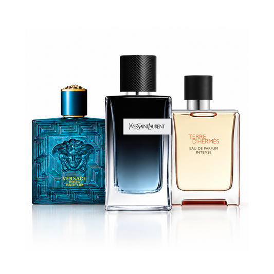 Σετ 3 αρωμάτων | Versace Eros Eau de Toilette – 200 ml | YSL Y Eau de Parfum – 200 ml | Terre d'Hermès Eau de Parfum Intense – 175 ml